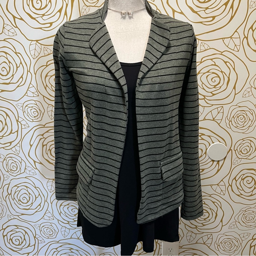 Dolan Left Coast Anthropologie Green and Black Striped Blazer